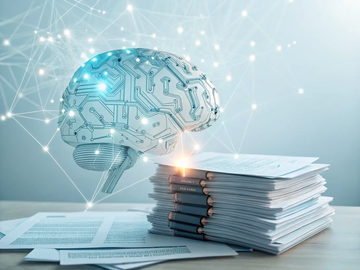 An illustration depicting AI algorithms analyzing document data and matching it against project specifications, showcasing the AI-based requirement matching feature.